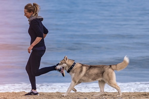 Woman Running With a Dog